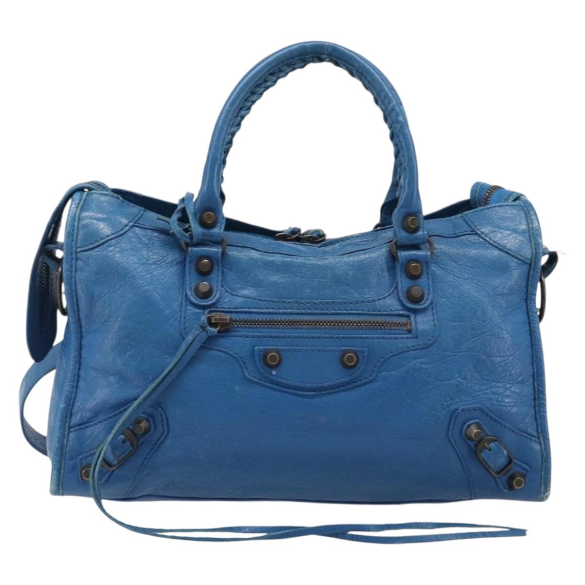 BALENCIAGA Classic City Hand Bag Leather 2way Blue 431621 Auth 200825V