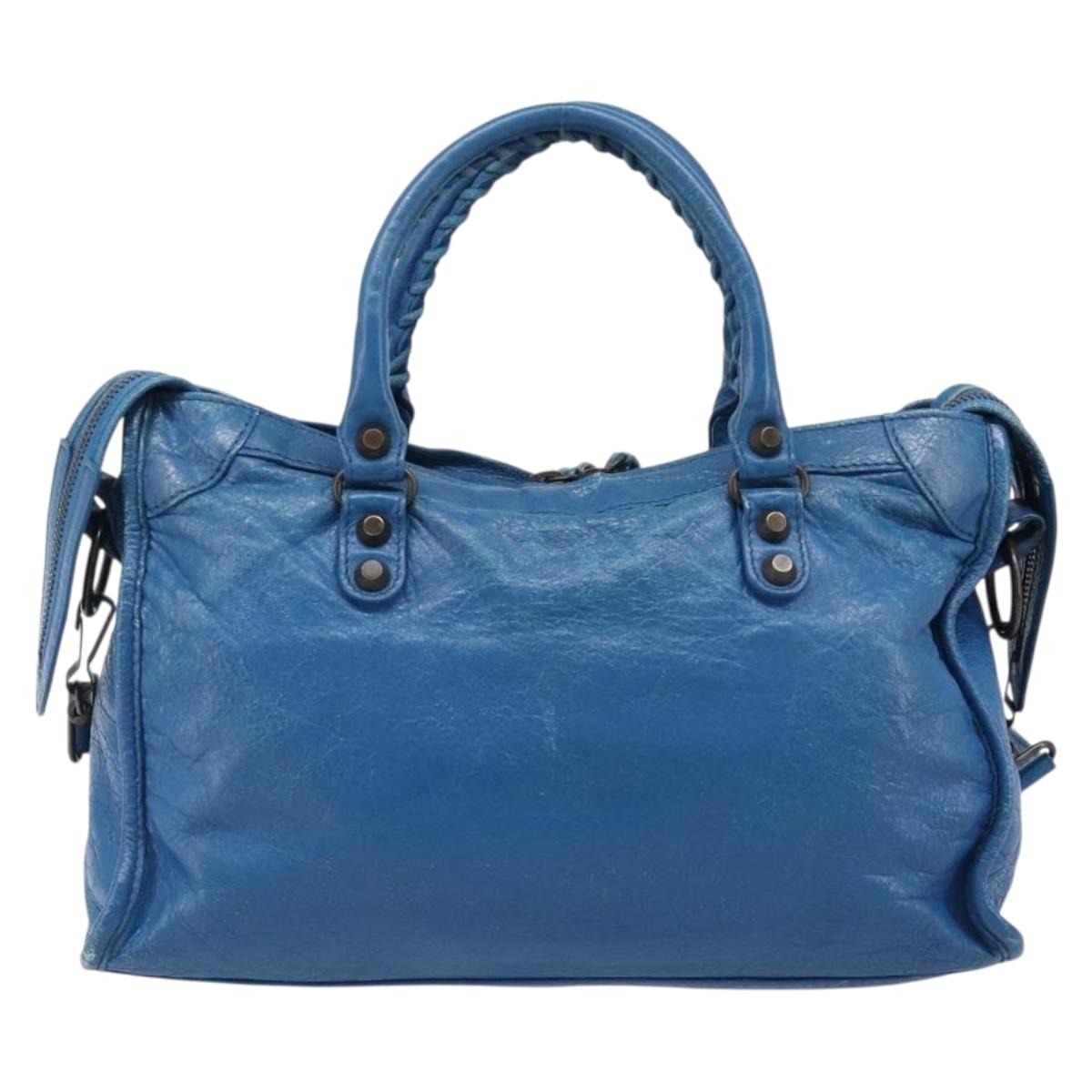 BALENCIAGA Classic City Hand Bag Leather 2way Blue 431621 Auth 200825V