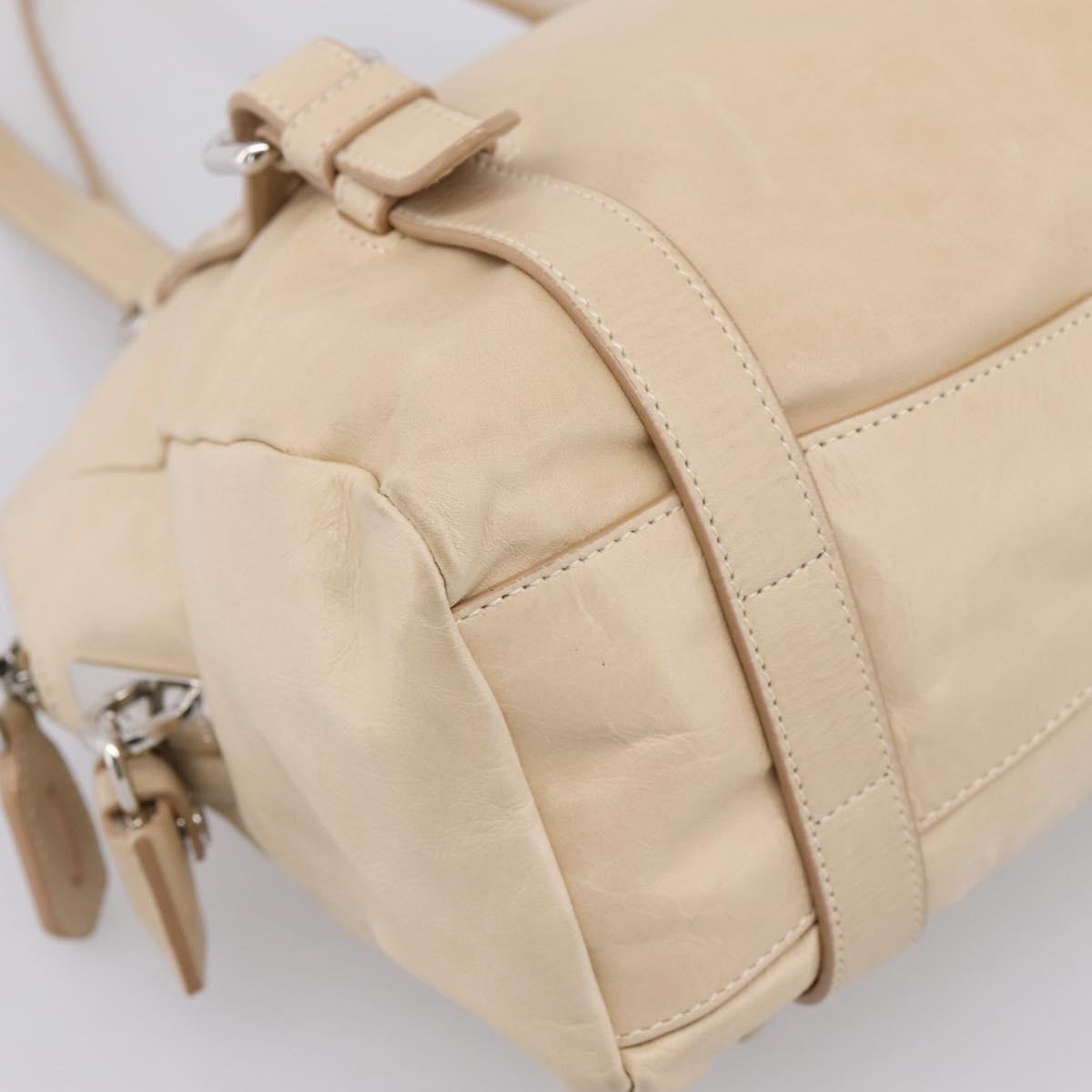 PRADA Shoulder Bag Leather Beige Silver Auth 200826V
