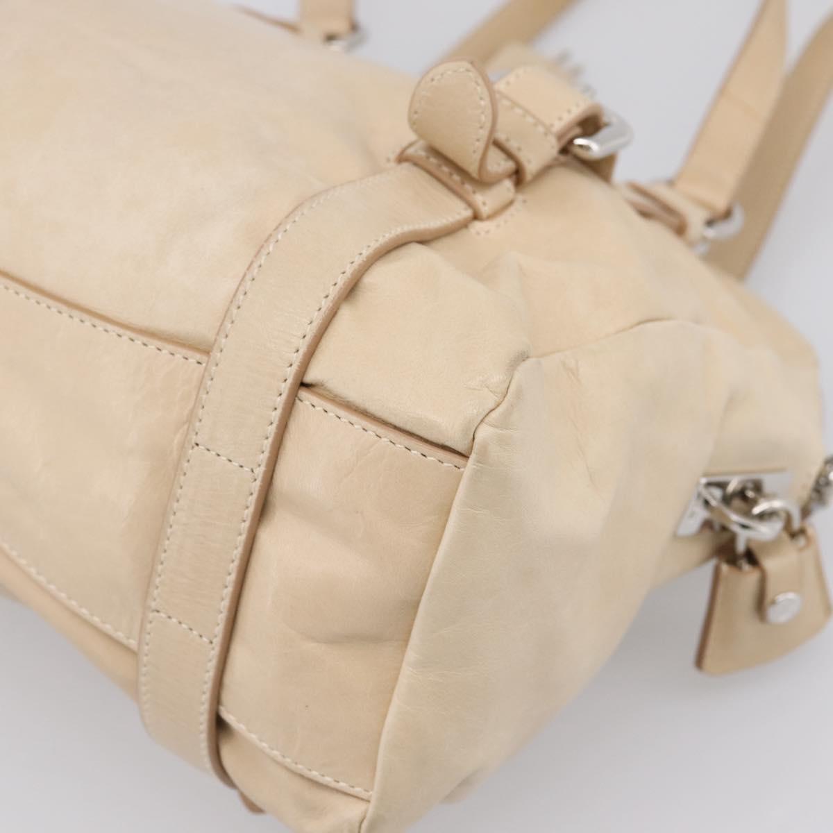 PRADA Shoulder Bag Leather Beige Silver Auth 200826V