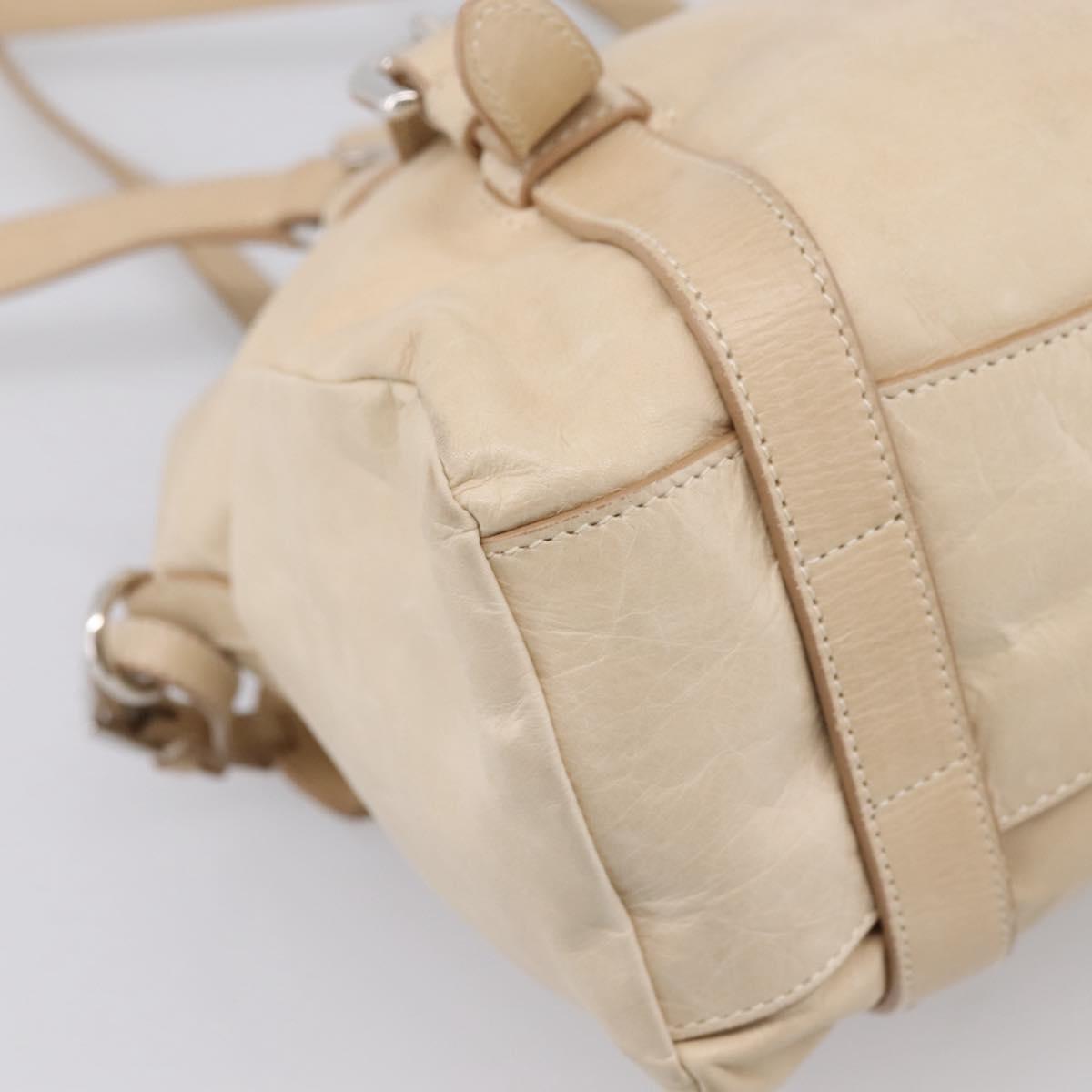 PRADA Shoulder Bag Leather Beige Silver Auth 200826V