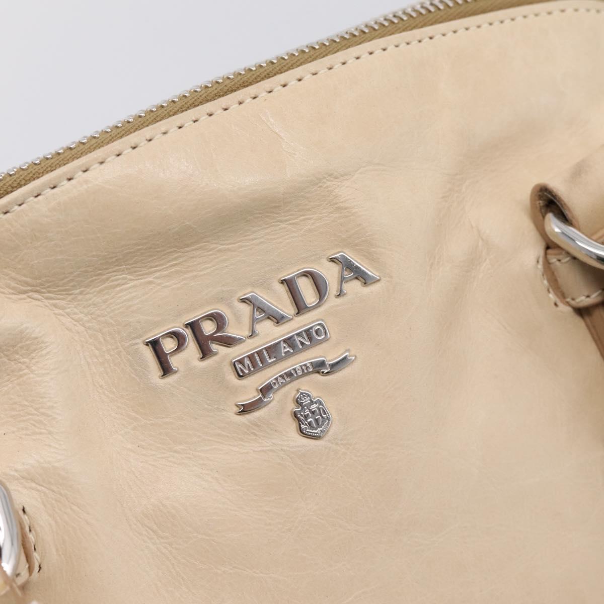 PRADA Shoulder Bag Leather Beige Silver Auth 200826V