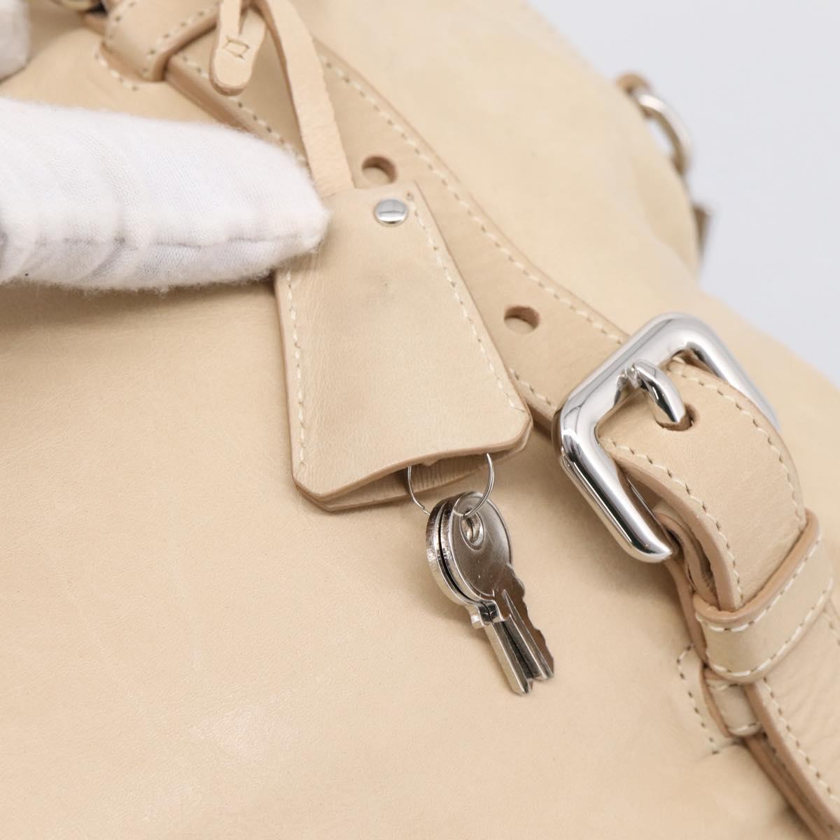 PRADA Shoulder Bag Leather Beige Silver Auth 200826V