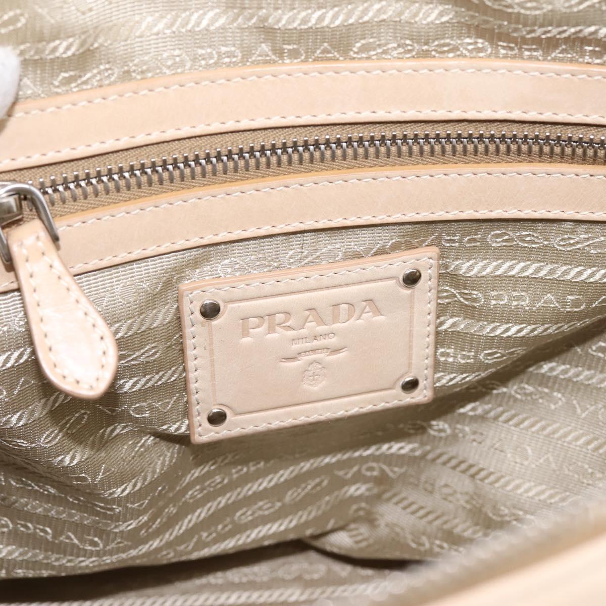 PRADA Shoulder Bag Leather Beige Silver Auth 200826V