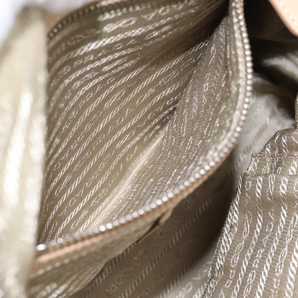 PRADA Shoulder Bag Leather Beige Silver Auth 200826V
