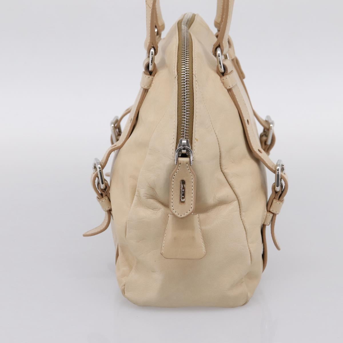 PRADA Shoulder Bag Leather Beige Silver Auth 200826V