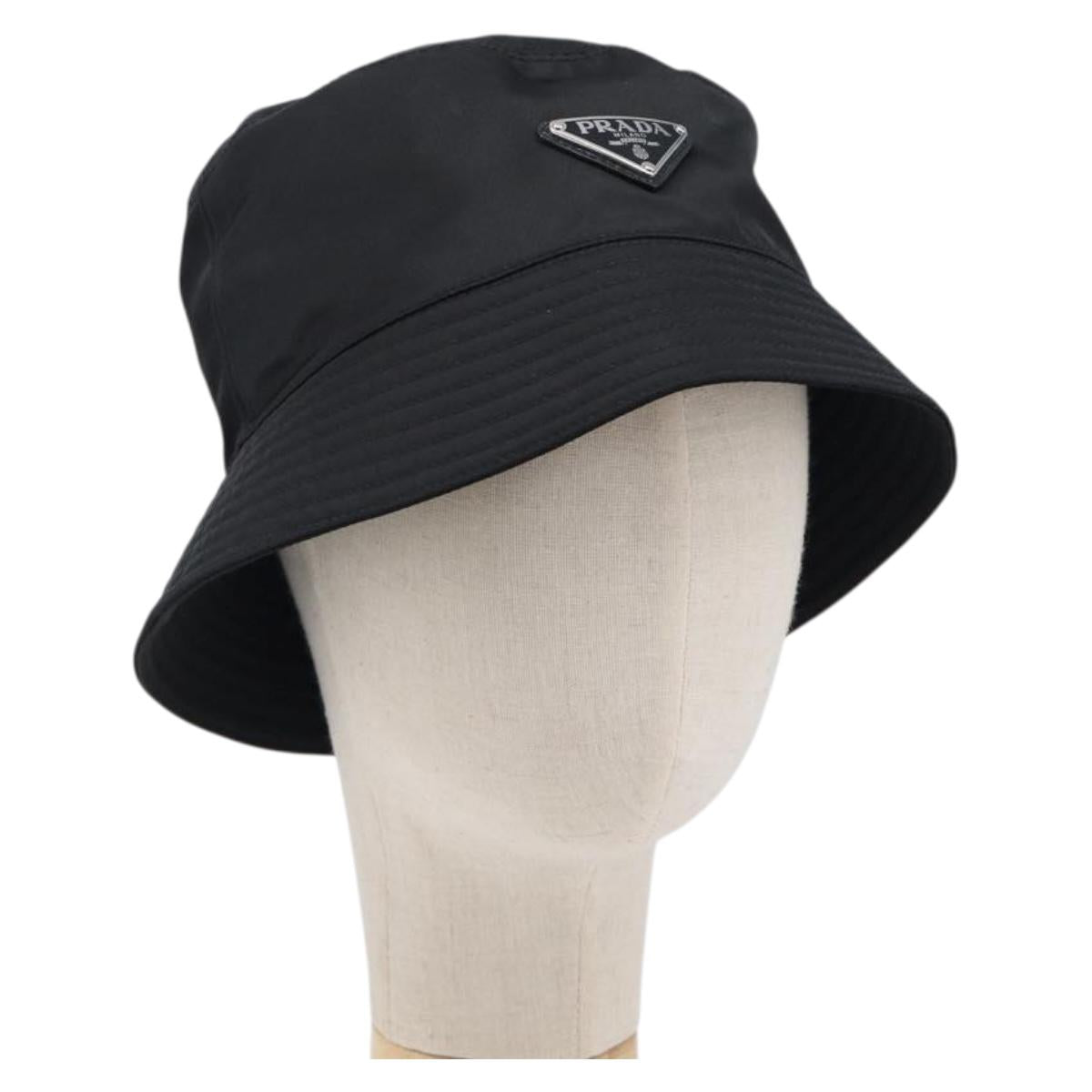 PRADA Bucket Hat Nylon Black Silver Auth 200831V