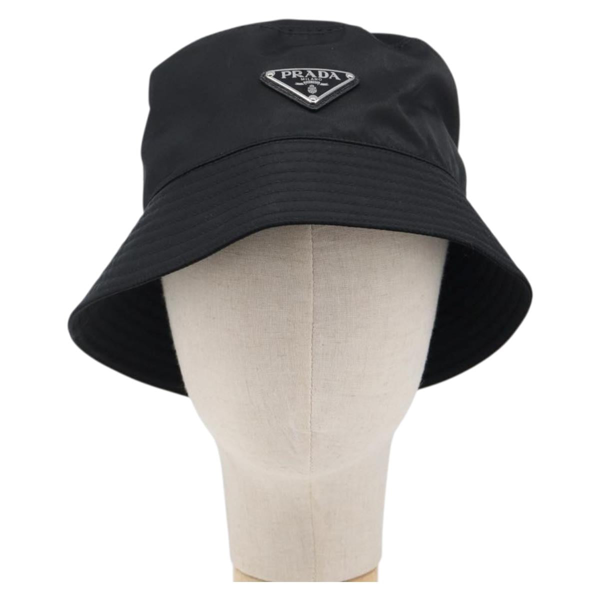 PRADA Bucket Hat Nylon Black Silver Auth 200831V
