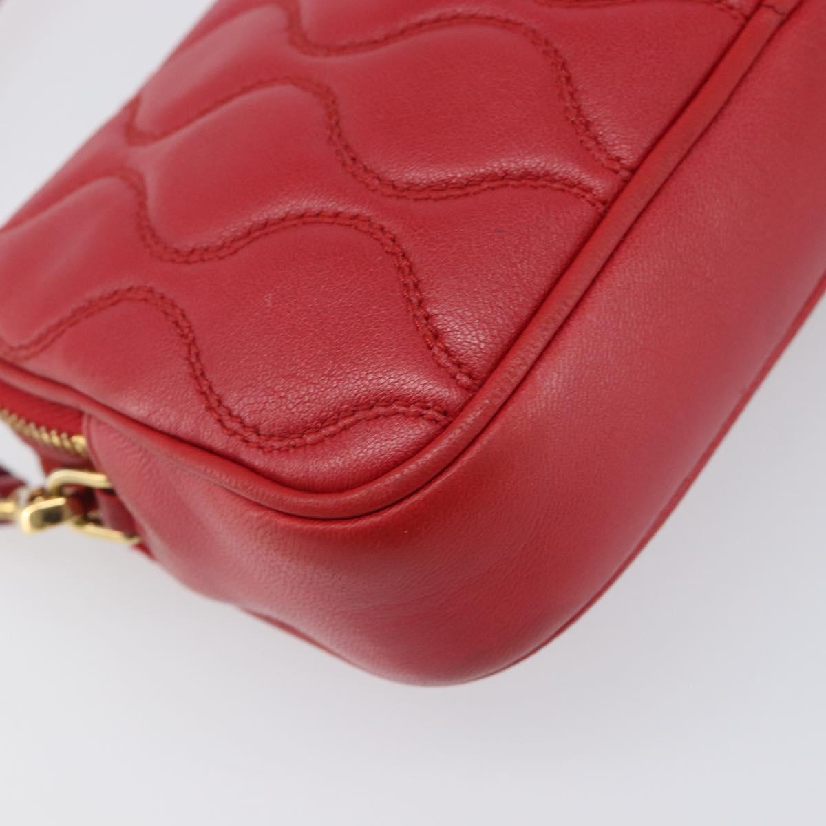 Miu Miu Pouch Leather Red Gold Tone Auth 200834V