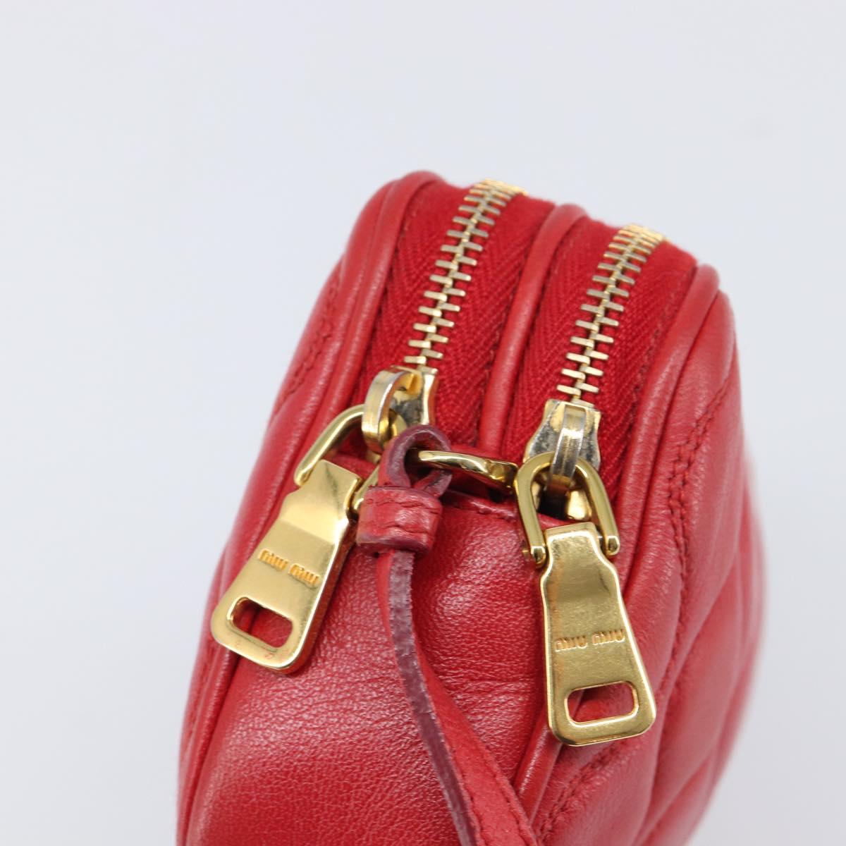 Miu Miu Pouch Leather Red Gold Tone Auth 200834V