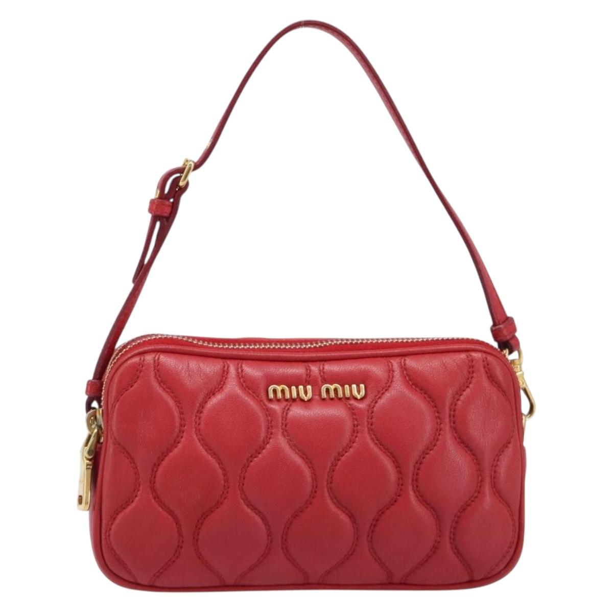 Miu Miu Pouch Leather Red Gold Tone Auth 200834V