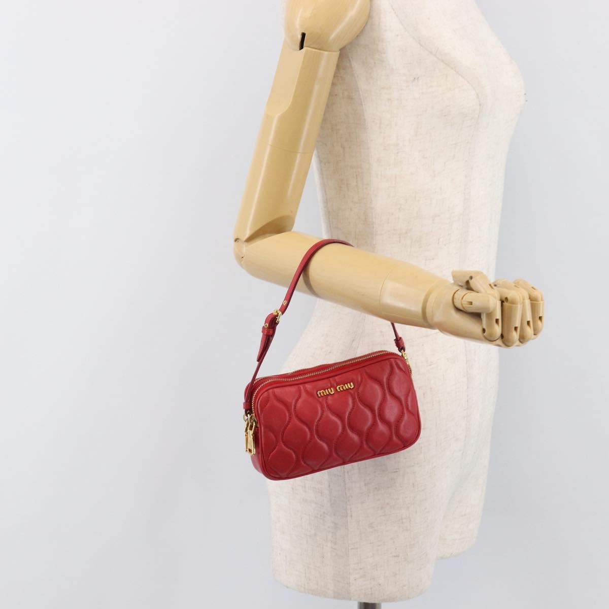 Miu Miu Pouch Leather Red Gold Tone Auth 200834V