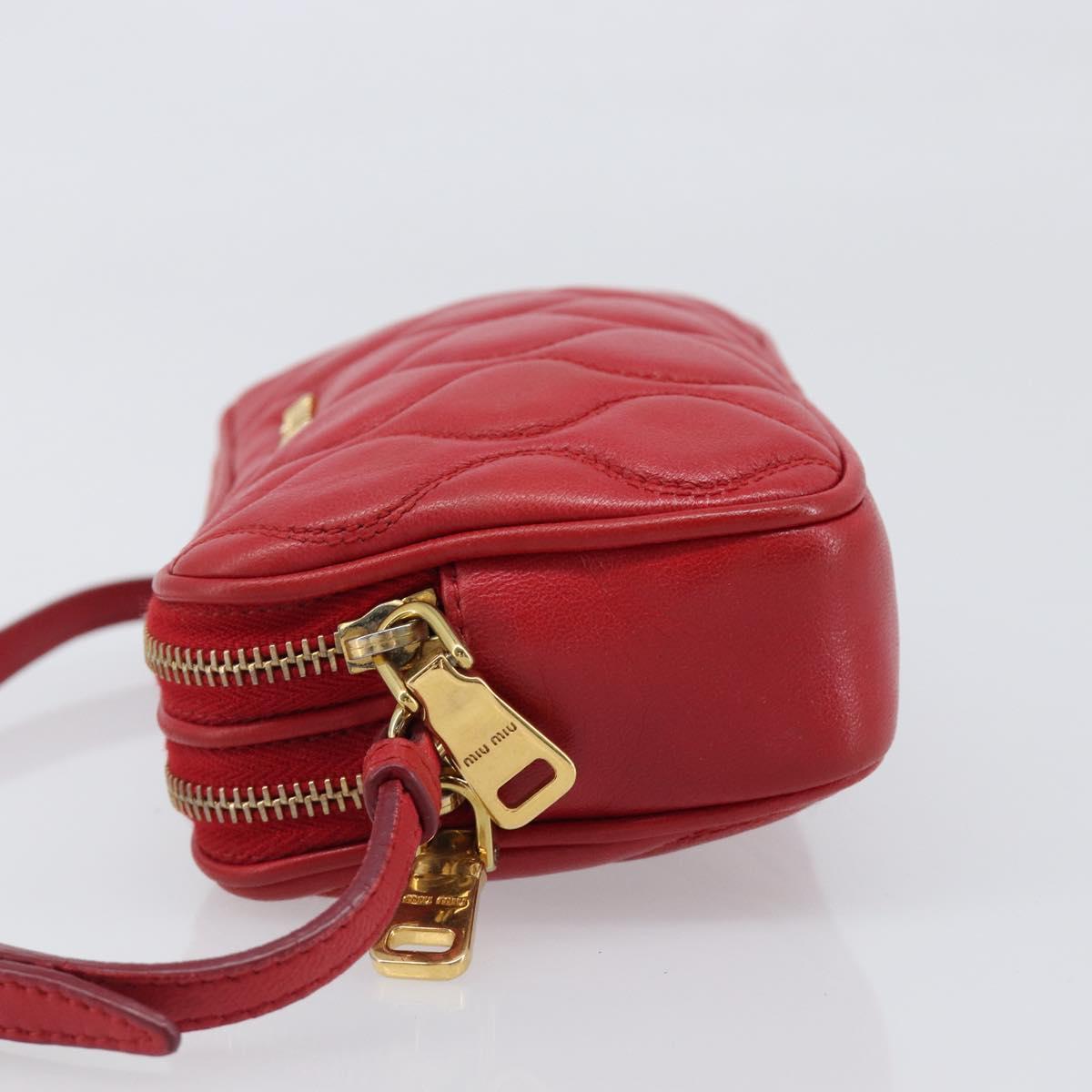 Miu Miu Pouch Leather Red Gold Tone Auth 200834V