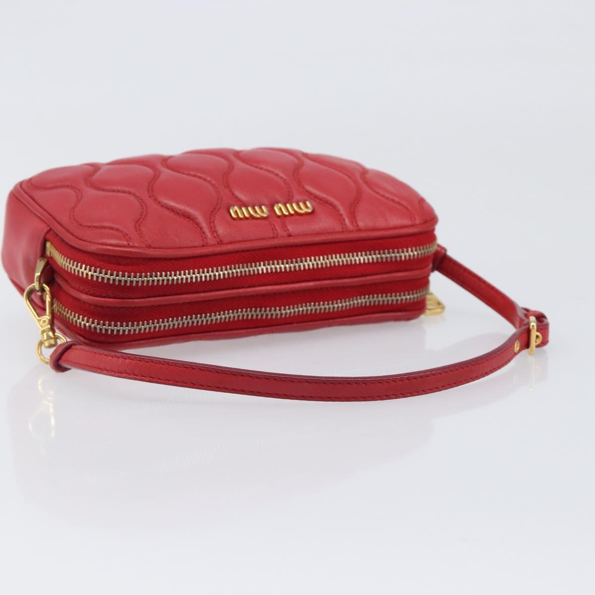 Miu Miu Pouch Leather Red Gold Tone Auth 200834V