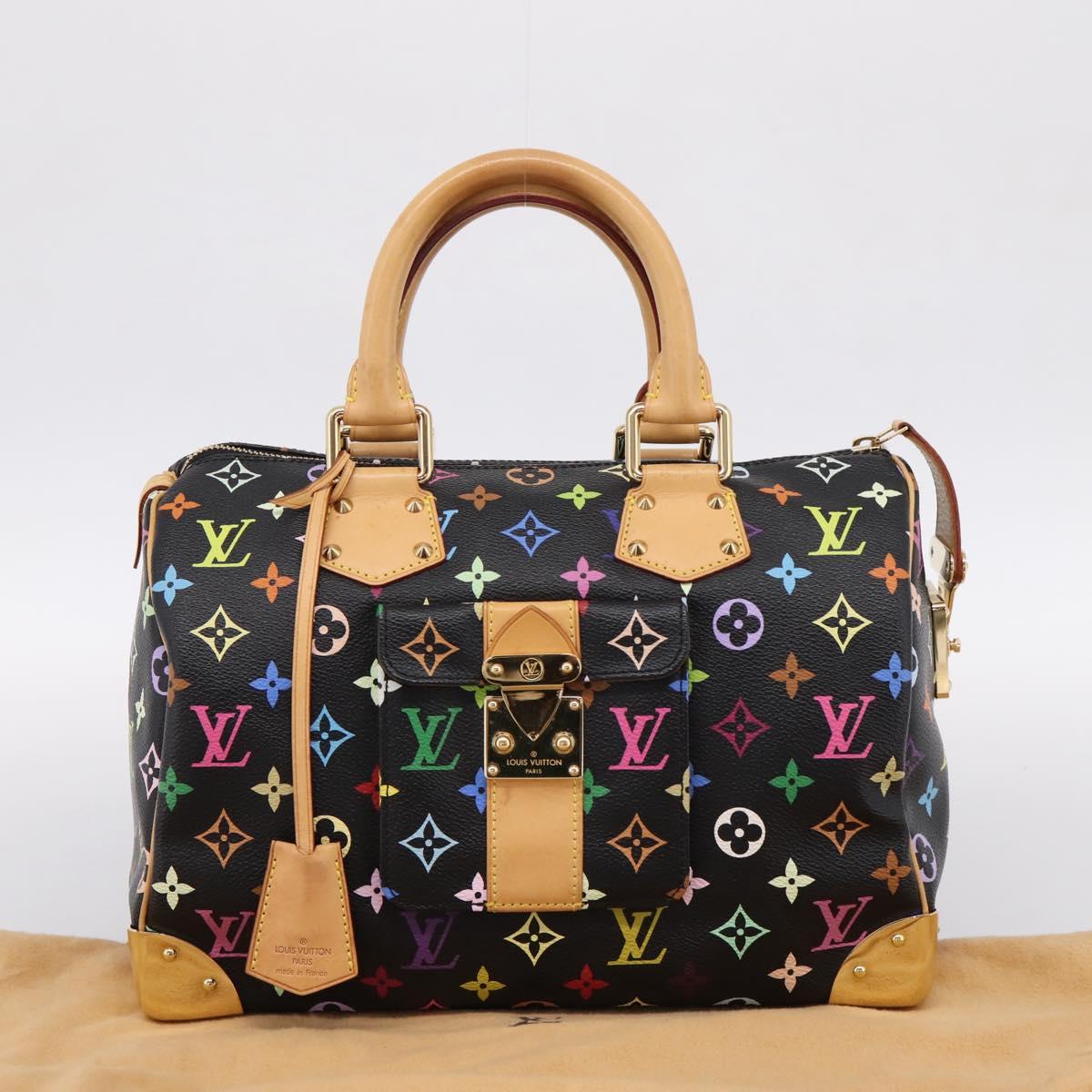 LOUIS VUITTON Monogram Multicolor Speedy 30 Hand Bag Black M92642 Auth 200842SAV