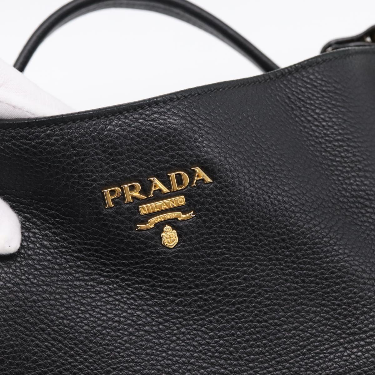 PRADA Vitterodino Hand Bag Leather Black Gold Tone Auth 200844V