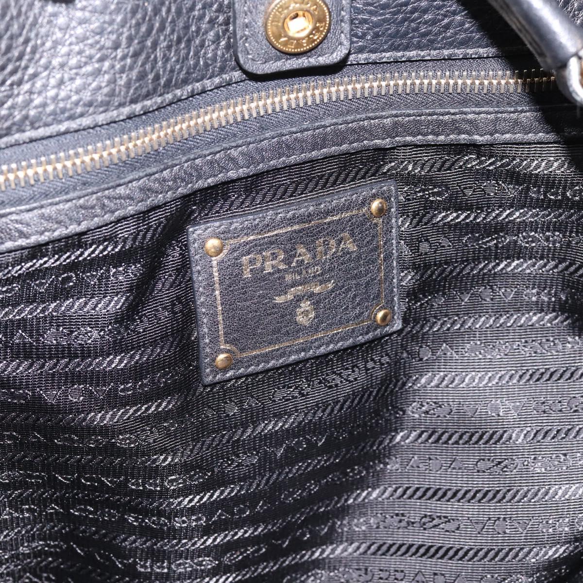 PRADA Vitterodino Hand Bag Leather Black Gold Tone Auth 200844V
