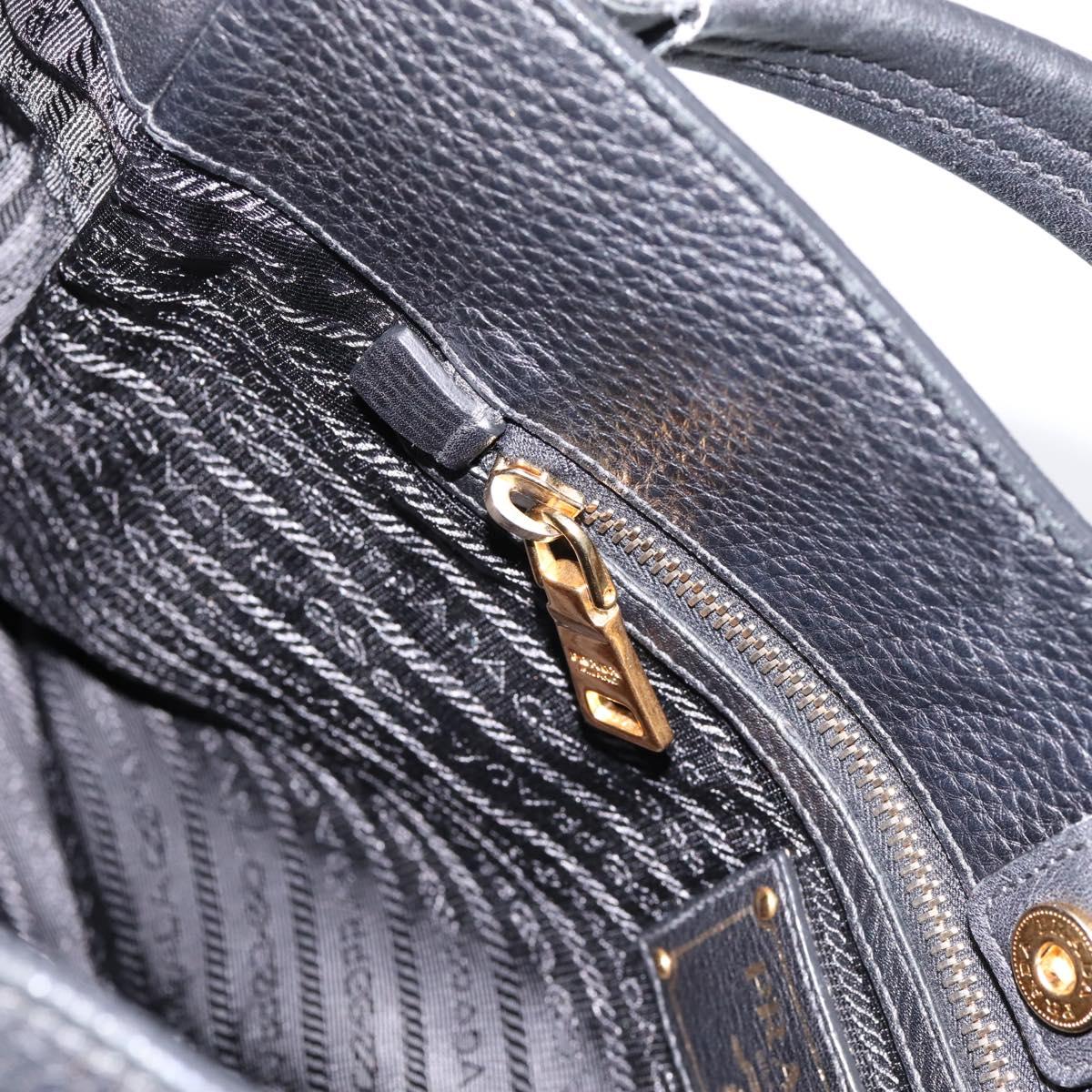 PRADA Vitterodino Hand Bag Leather Black Gold Tone Auth 200844V