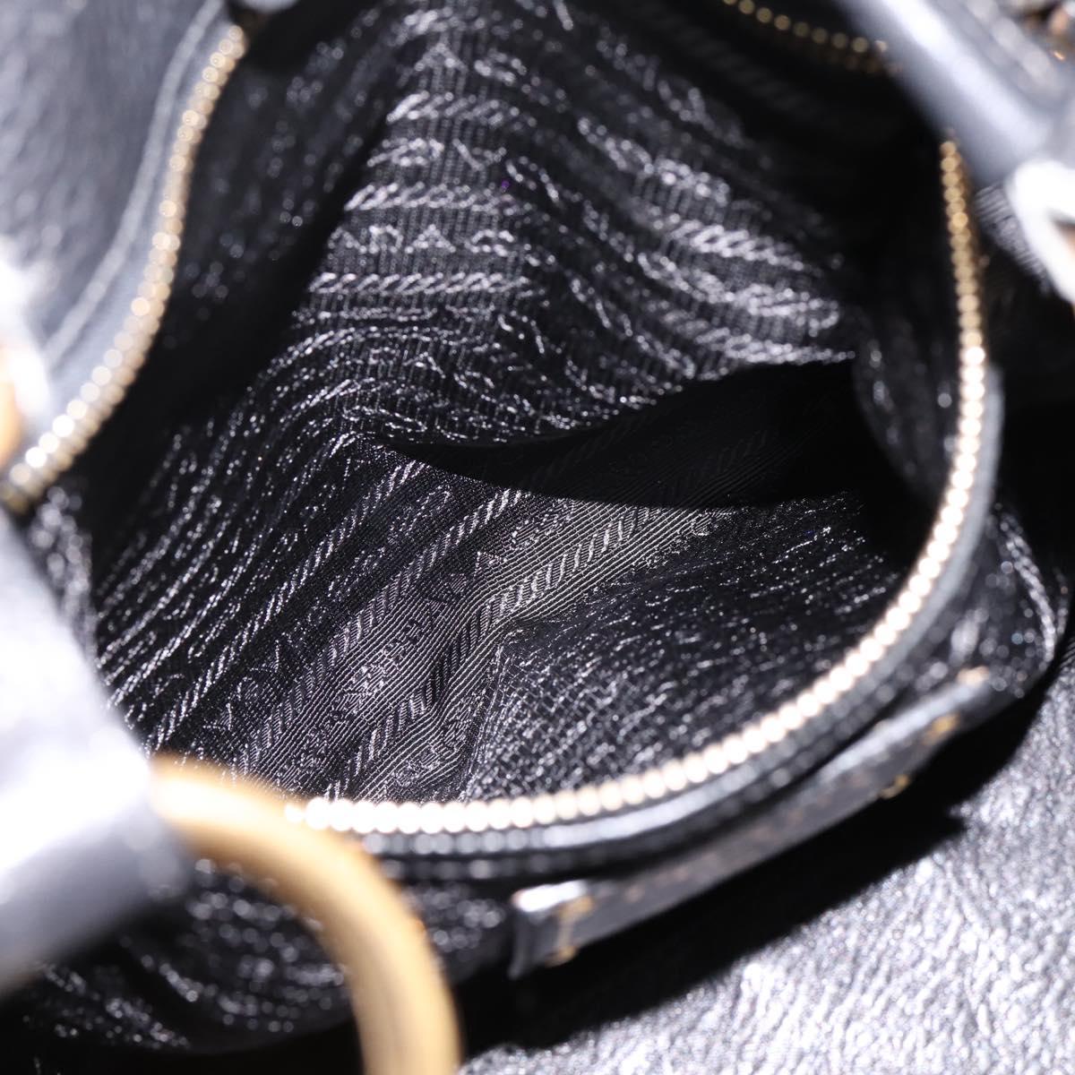 PRADA Vitterodino Hand Bag Leather Black Gold Tone Auth 200844V