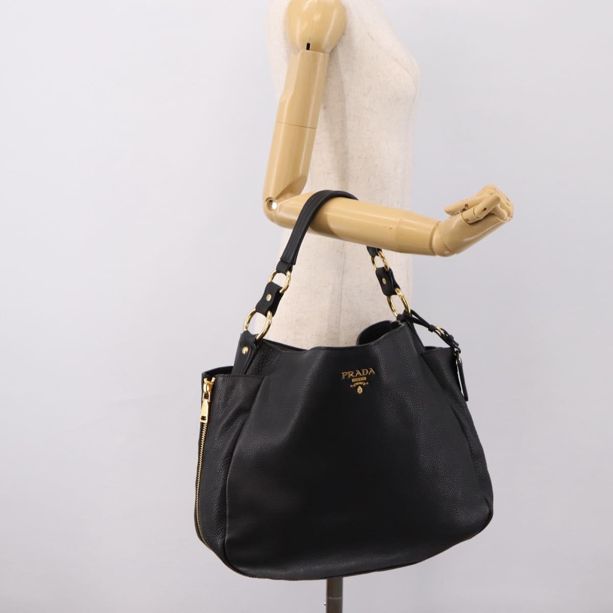 PRADA Vitterodino Hand Bag Leather Black Gold Tone Auth 200844V
