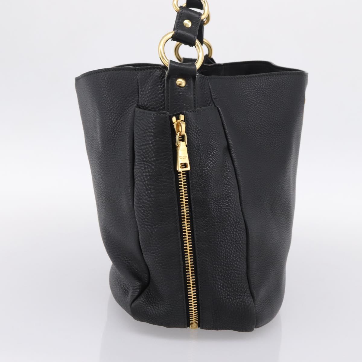 PRADA Vitterodino Hand Bag Leather Black Gold Tone Auth 200844V