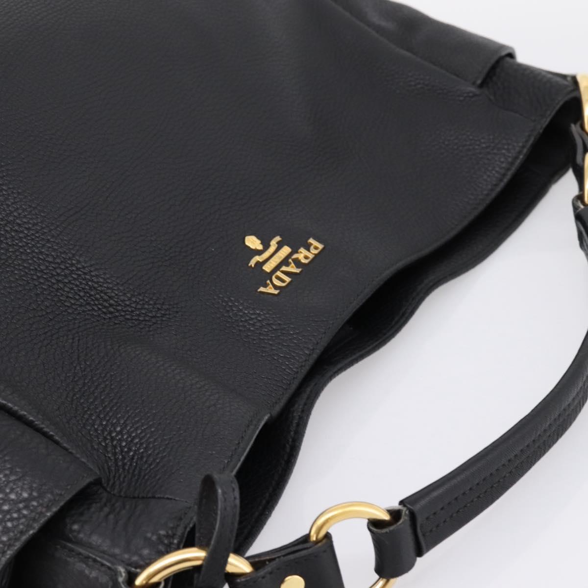 PRADA Vitterodino Hand Bag Leather Black Gold Tone Auth 200844V