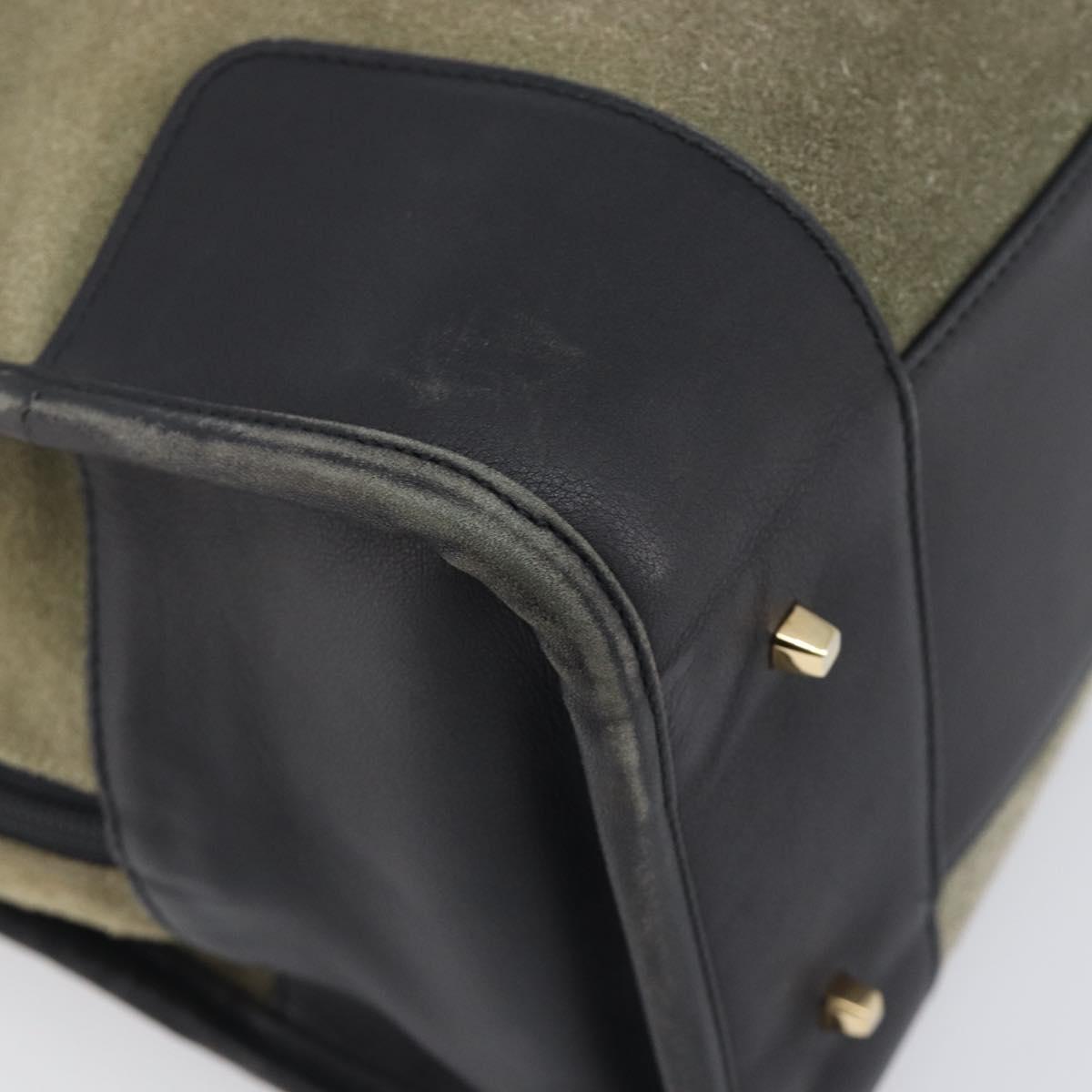 LOEWE Amazona 32 Hand Bag Suede Khaki Gold Tone Auth 200845