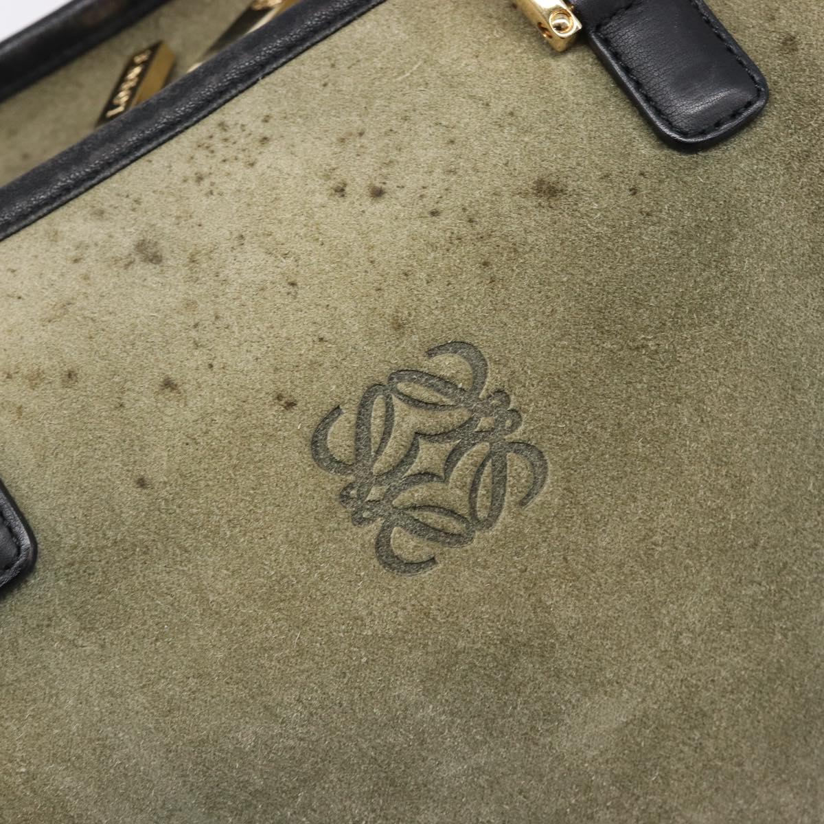 LOEWE Amazona 32 Hand Bag Suede Khaki Gold Tone Auth 200845