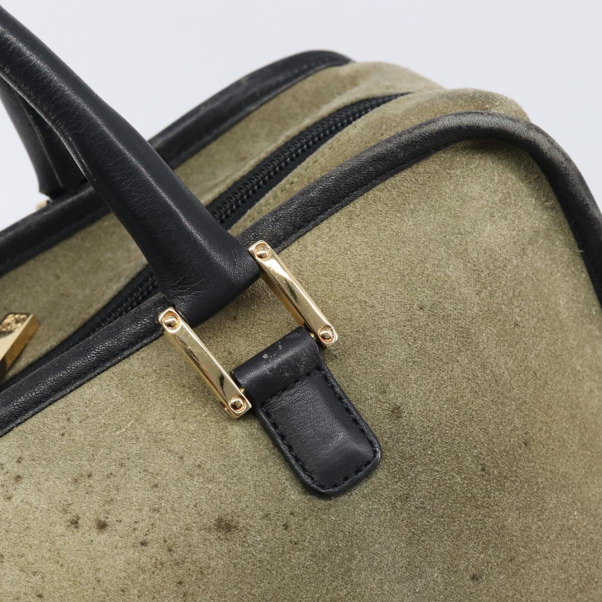 LOEWE Amazona 32 Hand Bag Suede Khaki Gold Tone Auth 200845