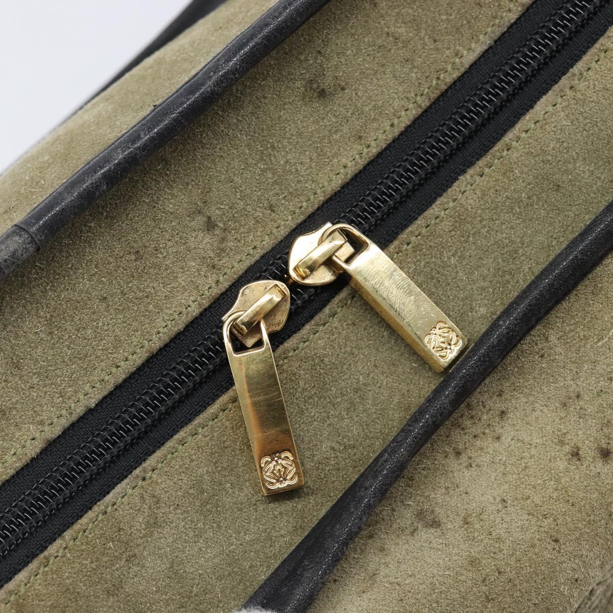 LOEWE Amazona 32 Hand Bag Suede Khaki Gold Tone Auth 200845