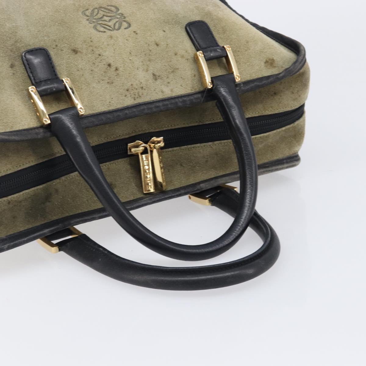 LOEWE Amazona 32 Hand Bag Suede Khaki Gold Tone Auth 200845