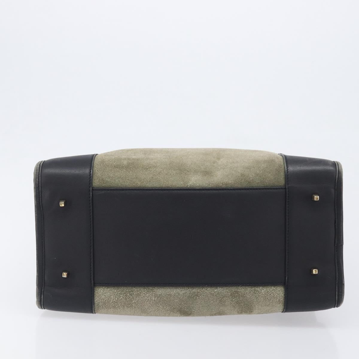 LOEWE Amazona 32 Hand Bag Suede Khaki Gold Tone Auth 200845