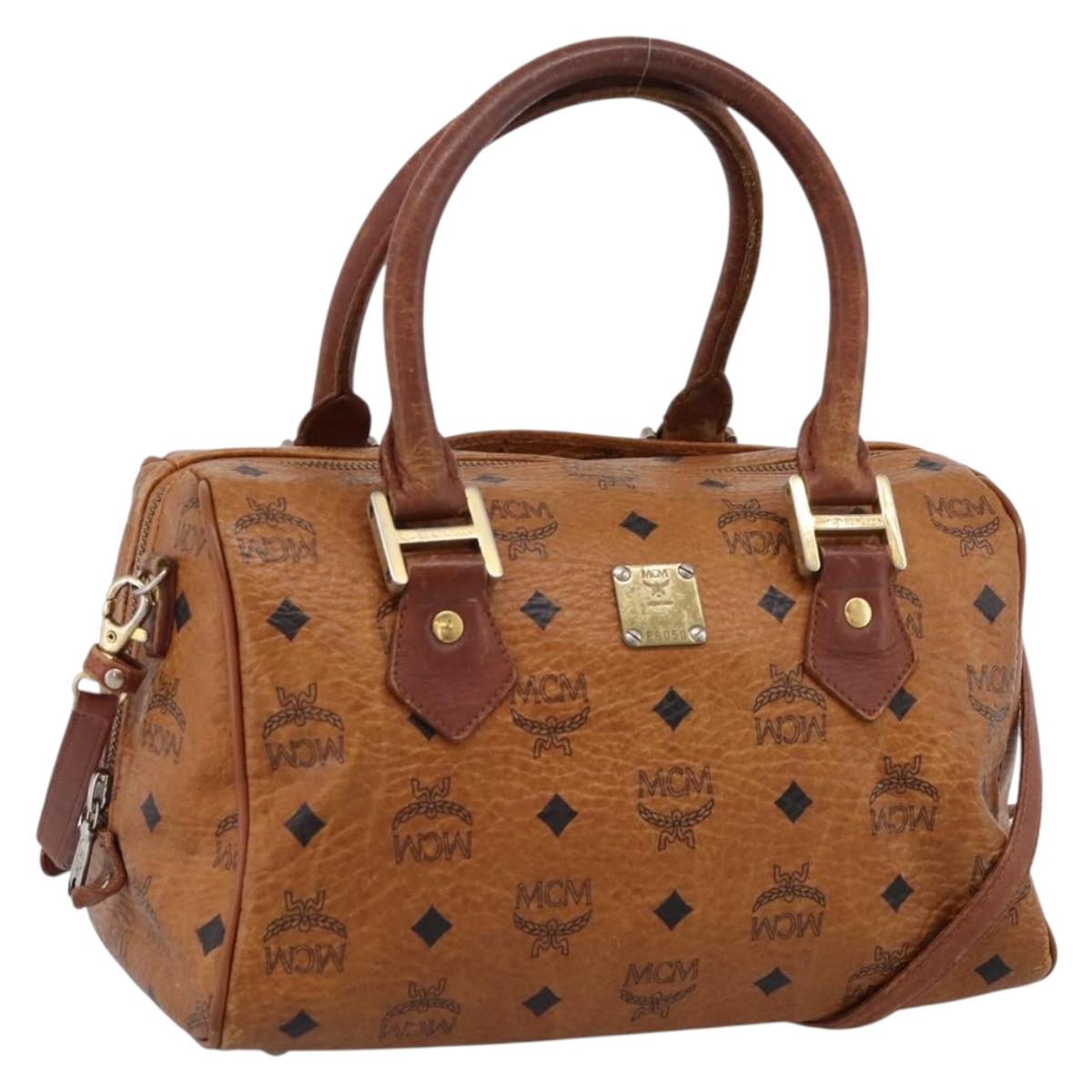 MCM Vicetos Hand Bag PVC Leather 2way Brown Gold Tone Auth 200849