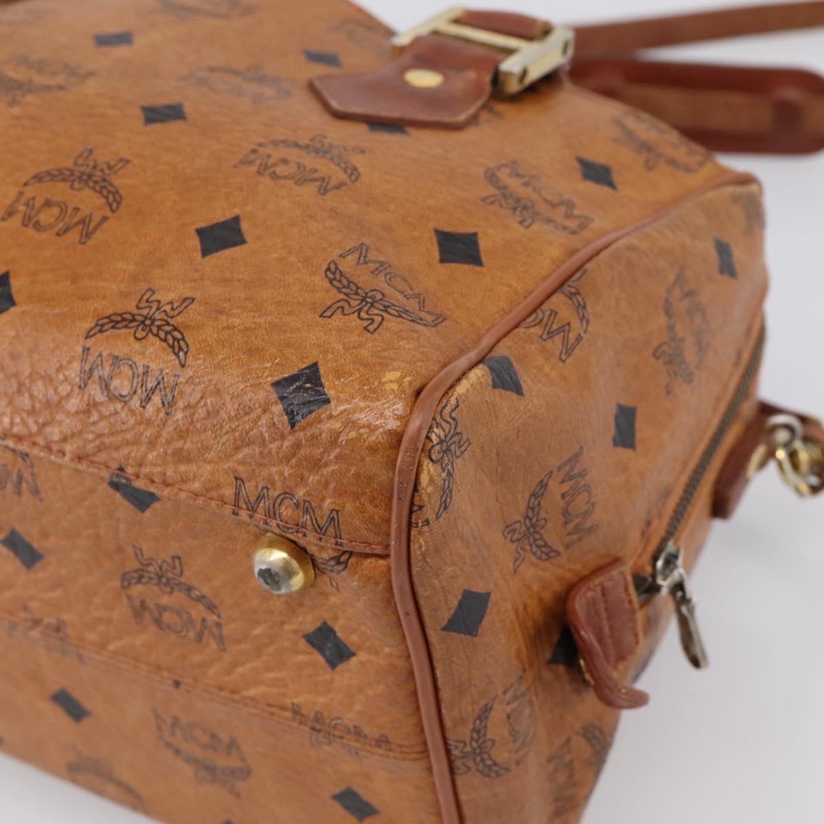 MCM Vicetos Hand Bag PVC Leather 2way Brown Gold Tone Auth 200849