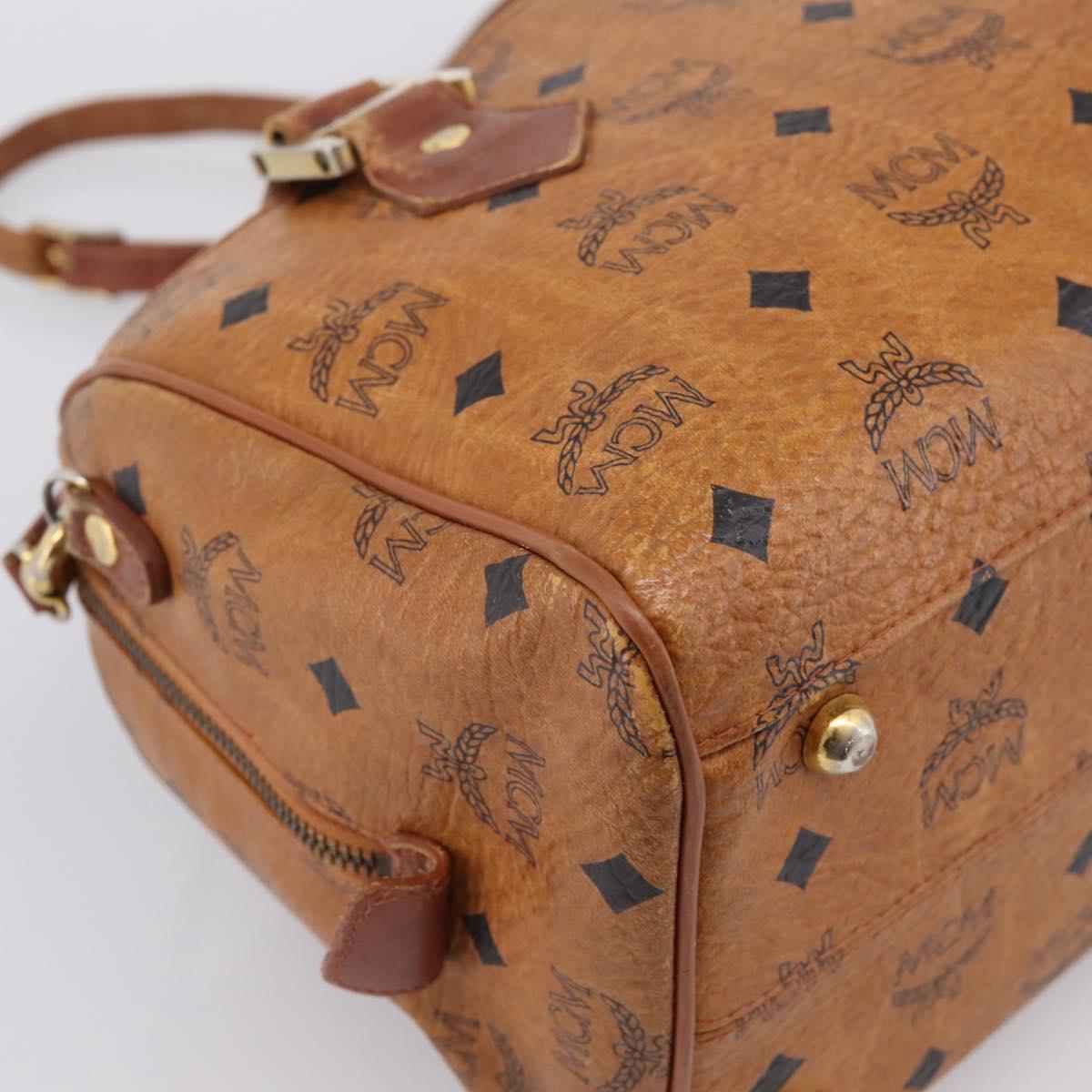 MCM Vicetos Hand Bag PVC Leather 2way Brown Gold Tone Auth 200849