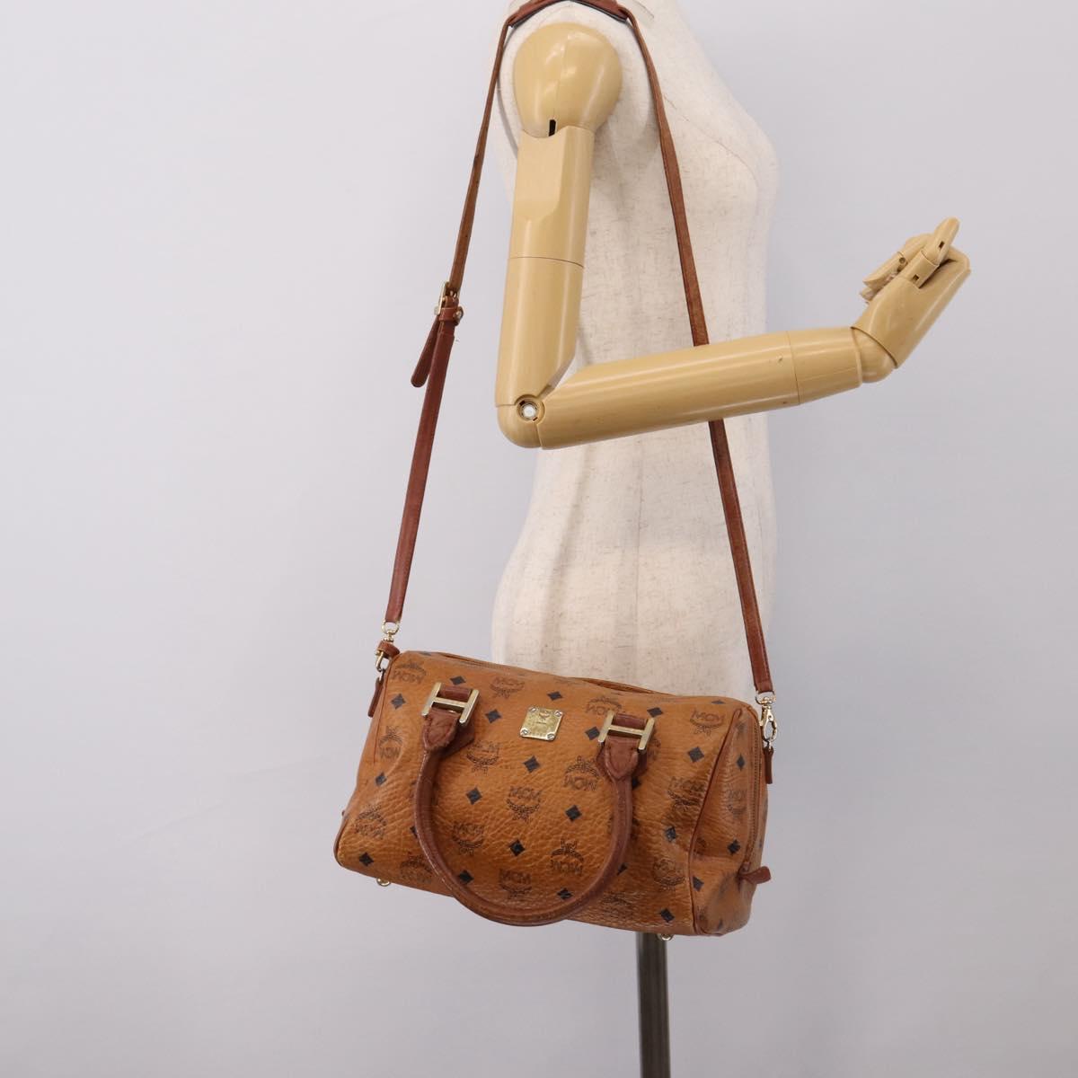 MCM Vicetos Hand Bag PVC Leather 2way Brown Gold Tone Auth 200849
