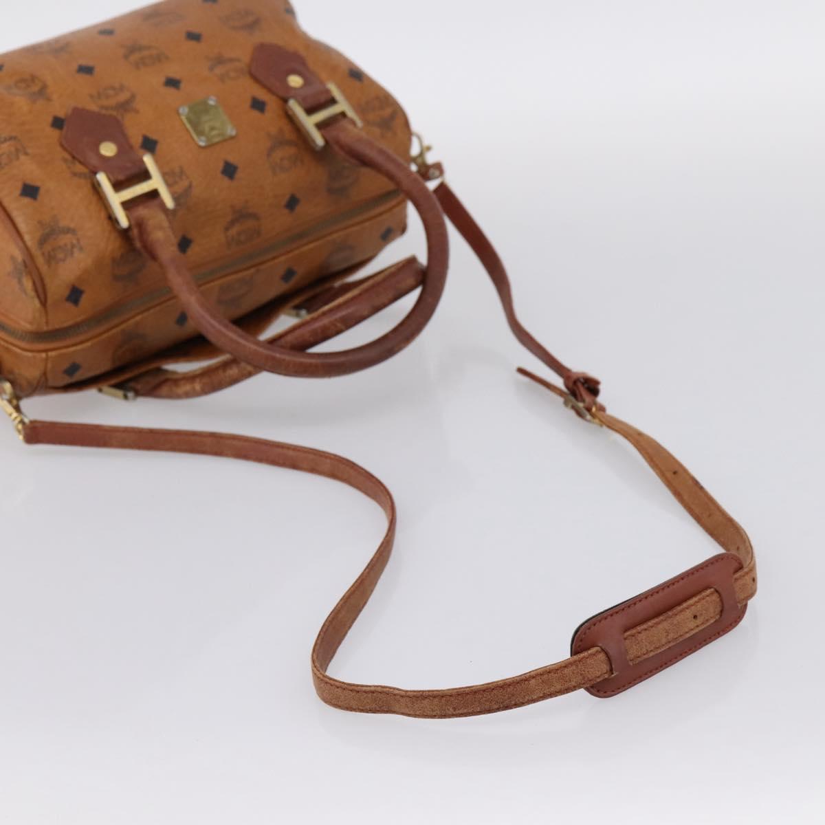 MCM Vicetos Hand Bag PVC Leather 2way Brown Gold Tone Auth 200849