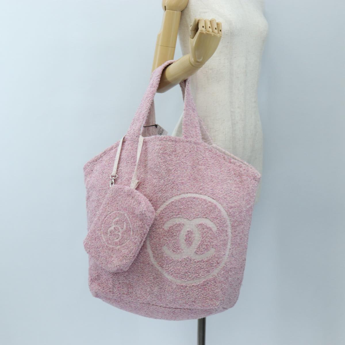 CHANEL Big Coco Beach Bag Towel Set Pile Pink CC Auth 200851SAM
