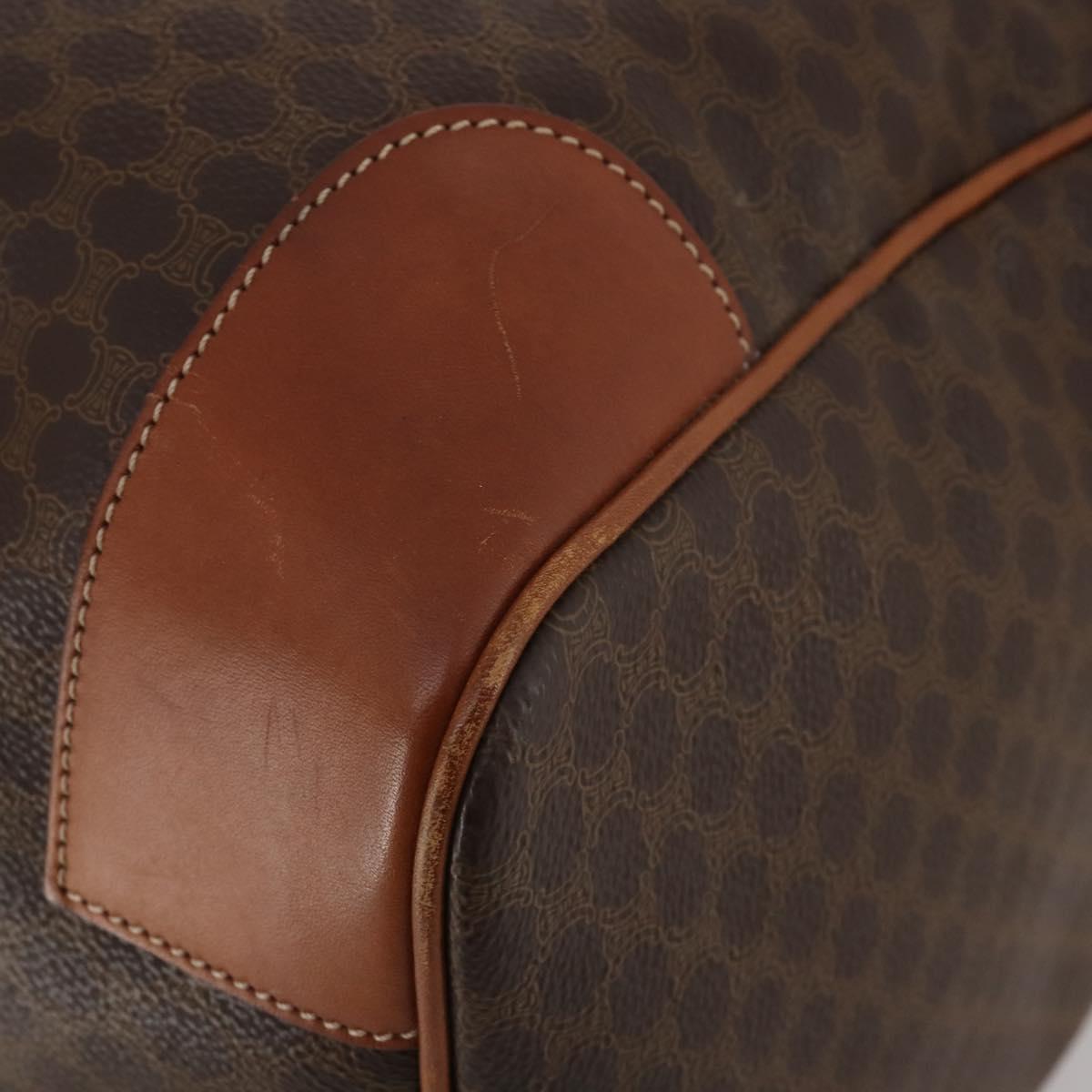 CELINE Macadam Canvas Boston Bag PVC Leather Brown Gold Auth 200885