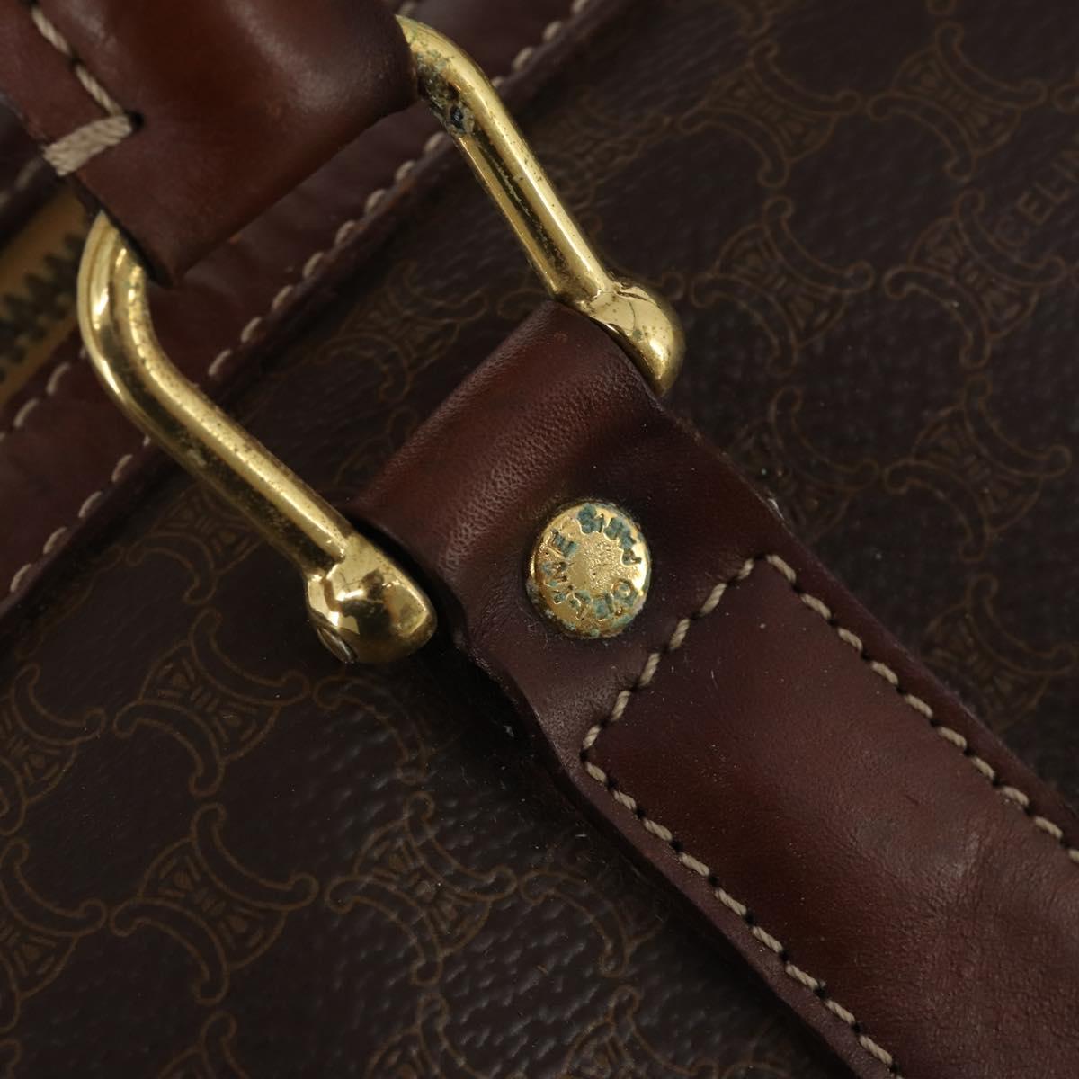 CELINE Macadam Canvas Boston Bag PVC Leather Brown Gold Auth 200885