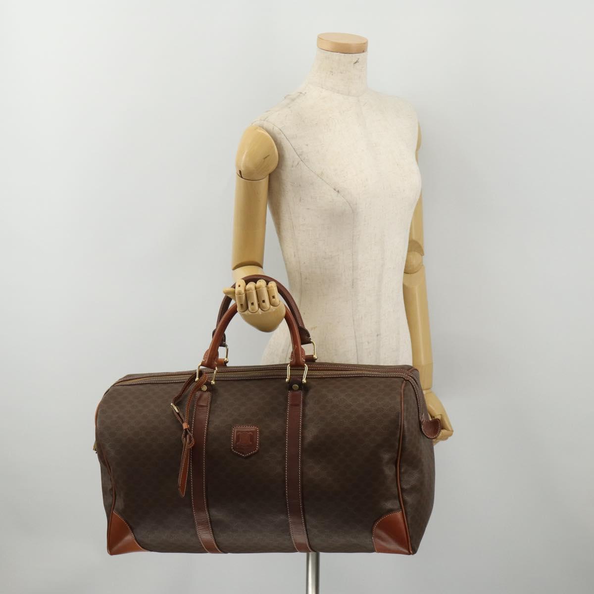 CELINE Macadam Canvas Boston Bag PVC Leather Brown Gold Auth 200885