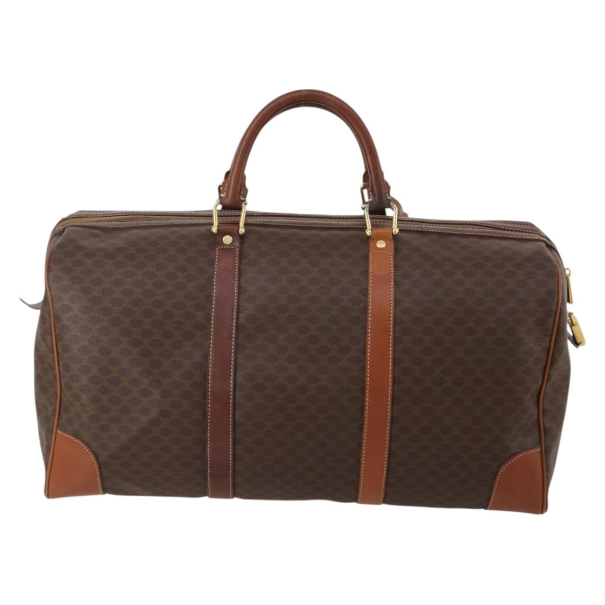 CELINE Macadam Canvas Boston Bag PVC Leather Brown Gold Auth 200885