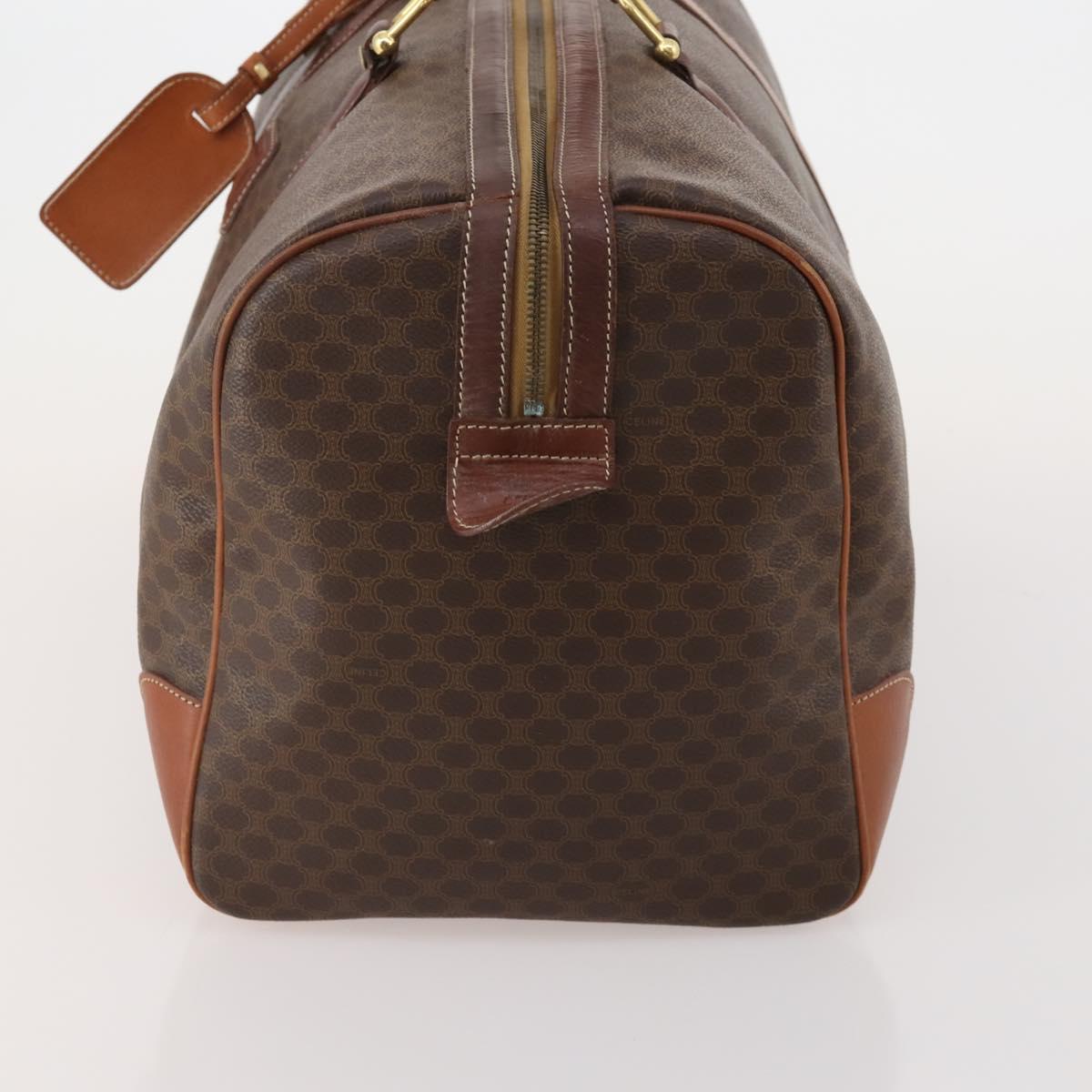 CELINE Macadam Canvas Boston Bag PVC Leather Brown Gold Auth 200885