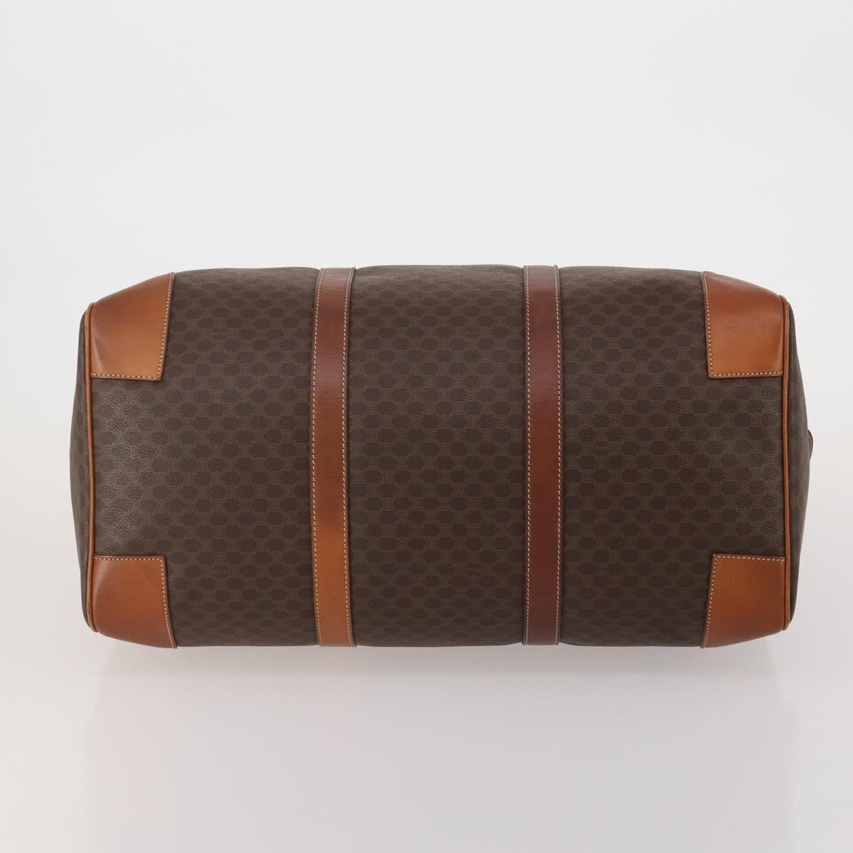 CELINE Macadam Canvas Boston Bag PVC Leather Brown Gold Auth 200885