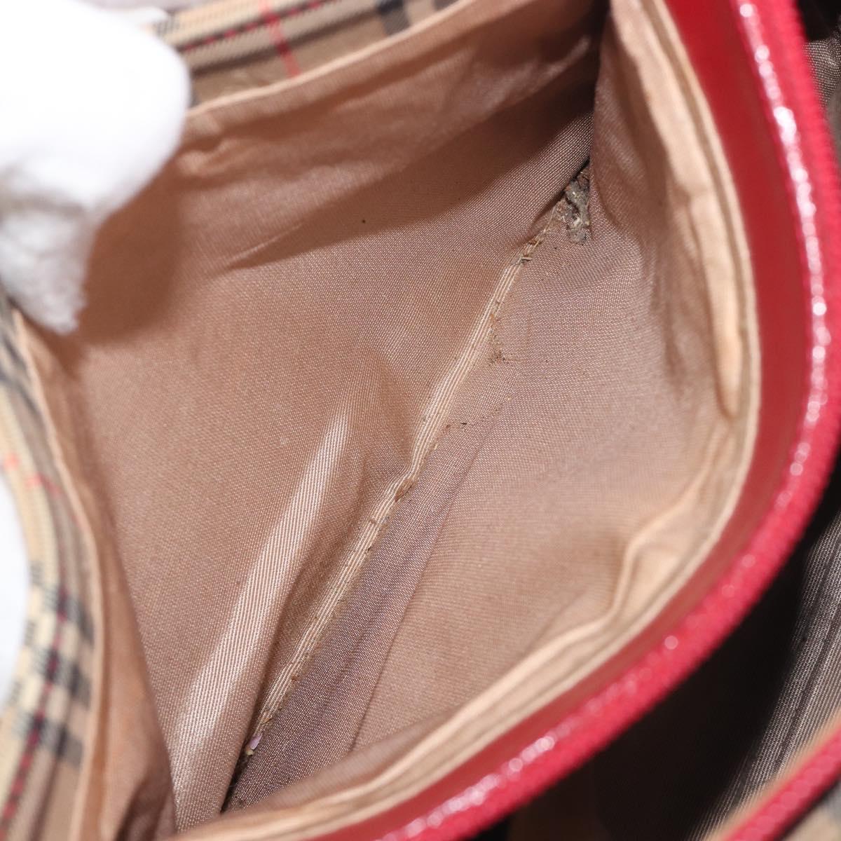 BURBERRY Nova Check Hand Bag Canvas Beige Gold Auth 200887