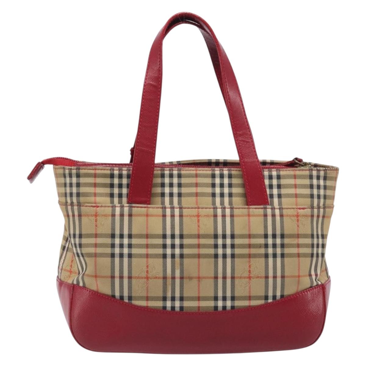 BURBERRY Nova Check Hand Bag Canvas Beige Gold Auth 200887