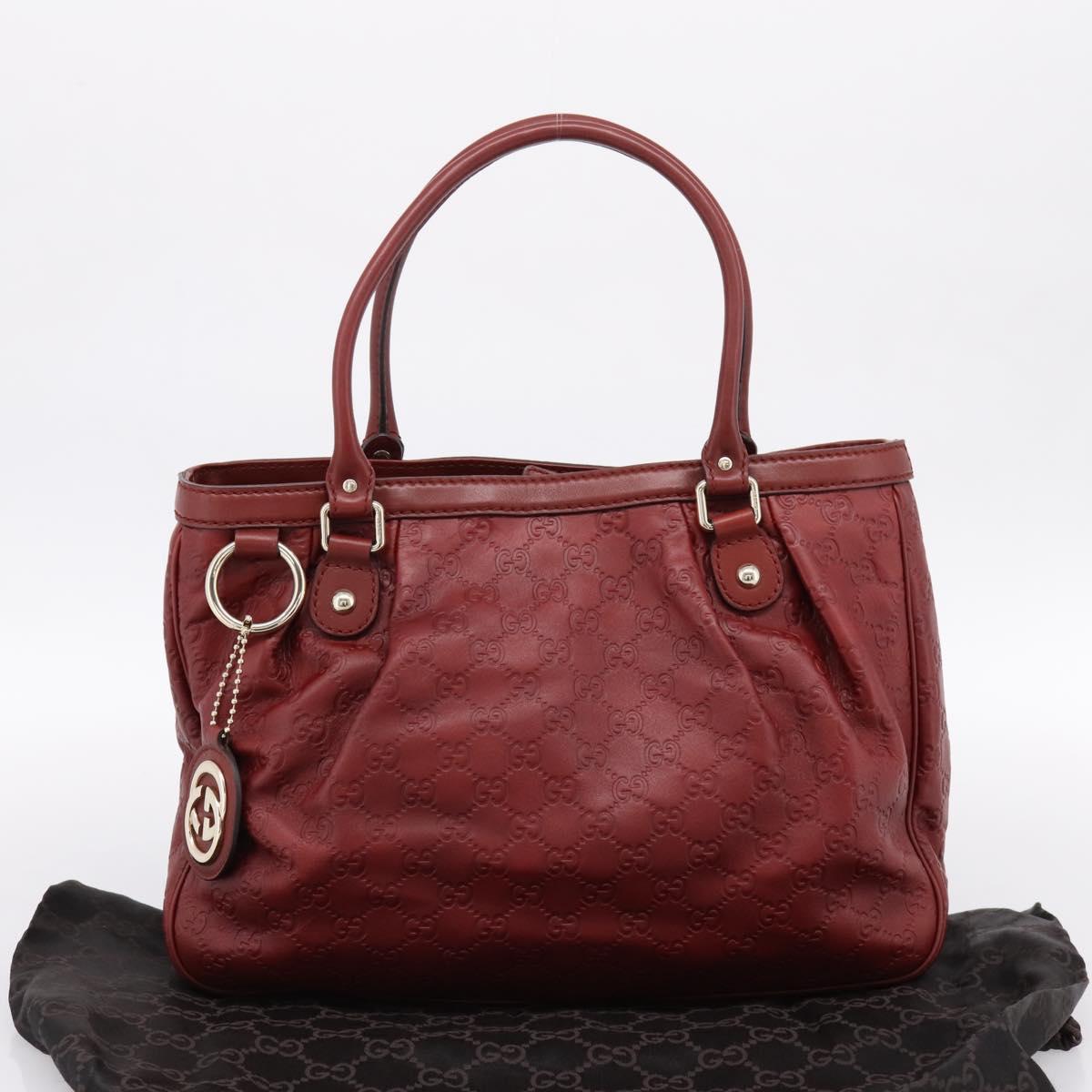 GUCCI GG Canvas Guccissima Tote Bag Leather Red Gold 296835 Auth 200888V