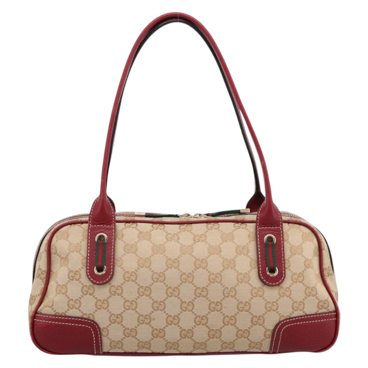 GUCCI GG Canvas Princey Web Sherry Line Bag Beige Gold 161720 Auth 200889V
