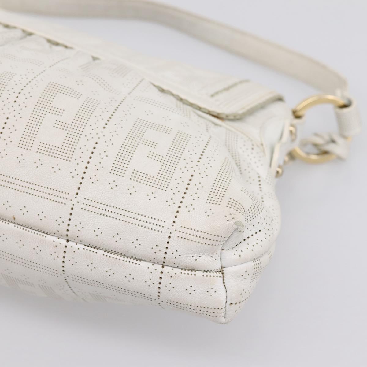 FENDI Zucca Canvas Mamma Baguette Shoulder Bag Leather Ivory Gold Auth 200892V