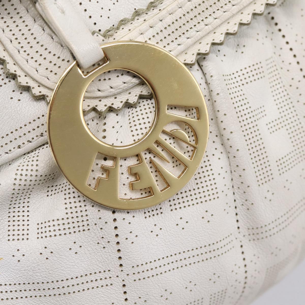 FENDI Zucca Canvas Mamma Baguette Shoulder Bag Leather Ivory Gold Auth 200892V